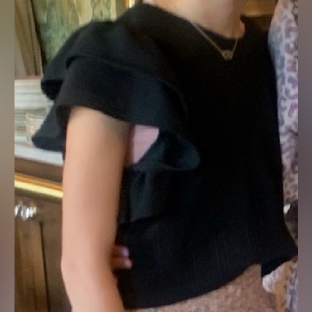 Zara Black Ribbed Ruffle Sleeve Tee - Picture 4 of 4